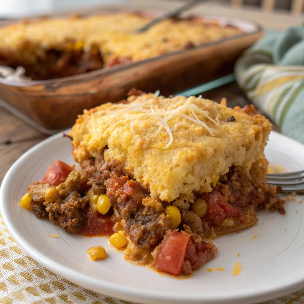Tamale Pie aka Meat and Corn with Cornmeal on Top